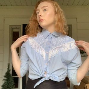 Vintage 80’s Baby Blue Cowgirl Top